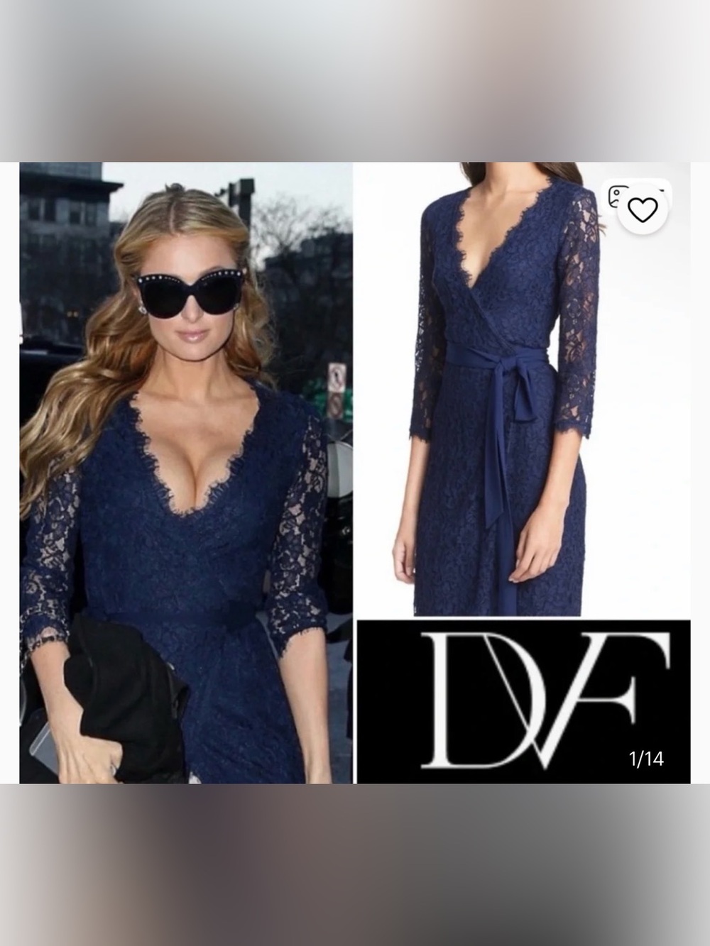 Diane Von Furstenberg Navy Lace Wrap Dress